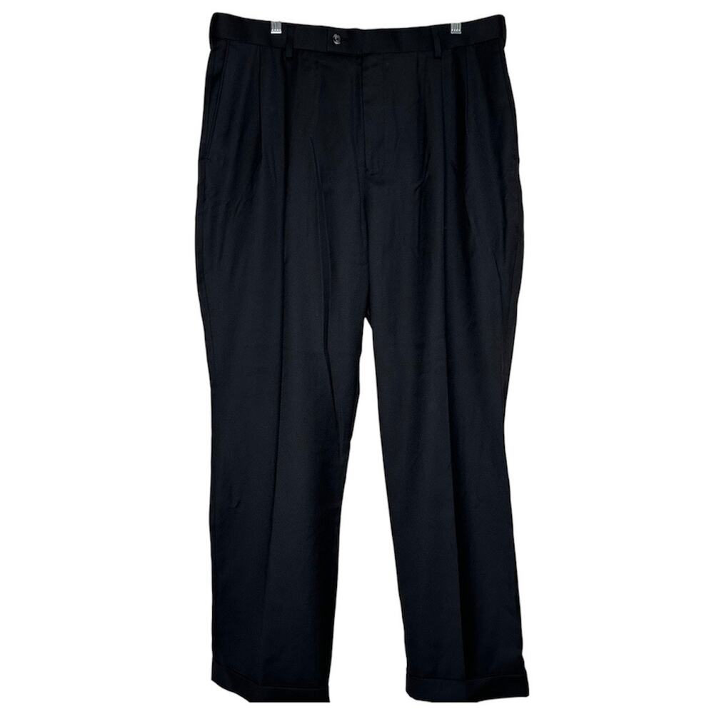 38x32 Straight Pleated Black Wool Blend Mens Dress Pants Slacks Trousers Croft